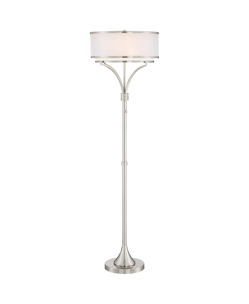 Possini Euro Design Candice Modern Floor Lamp 64" Tall Brushed Nickel Silver Organza Outer White Linen Inner Drum Shade for Living Room Bedroom O