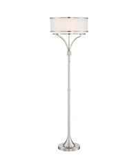Possini Euro Design Candice Modern Floor Lamp 64" Tall Brushed Nickel Silver Organza Outer White Linen Inner Drum Shade for Living Room Bedroom O