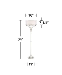 Possini Euro Design Candice Modern Floor Lamp 64" Tall Brushed Nickel Silver Organza Outer White Linen Inner Drum Shade for Living Room Bedroom O