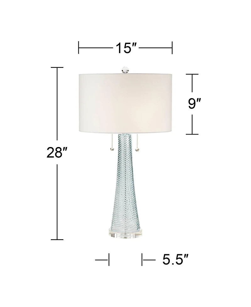 Possini Euro Design Miriam Modern Table Lamp 28 1/2" Tall Aqua Blue Fluted Glass with Table Top Dimmer White Drum Shade for Bedroom Living Room H