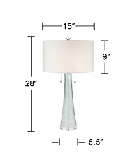 Possini Euro Design Miriam Modern Table Lamp 28 1/2" Tall Aqua Blue Fluted Glass with Table Top Dimmer White Drum Shade for Bedroom Living Room H
