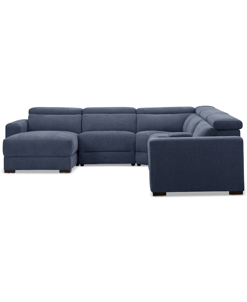 Nevio 6-Pc. Fabric Power Headrest Sectional with Chaise & Console and 1 Motion Chair