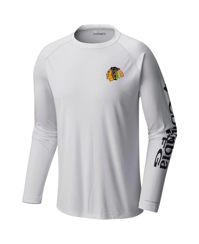 Columbia Men's White Chicago Blackhawks Terminal Tackle Omni-Shade Raglan Long Sleeve T-Shirt