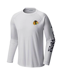 Columbia Men's White Chicago Blackhawks Terminal Tackle Omni-Shade Raglan Long Sleeve T-Shirt