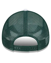 New Era Men's White/Hunter Green Milwaukee Bucks Court Sport Foam A-Frame 9FORTY Adjustable Trucker Hat
