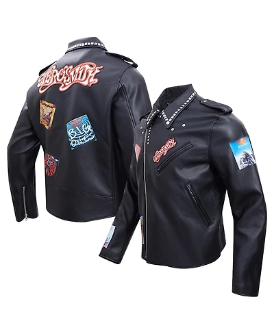 Freeze Max Men's Black Aerosmith Big Ones Graphic Biker Full-Zip Jacket