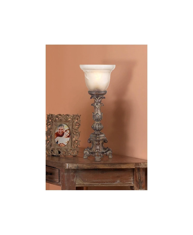 Regency Hill French Led Uplight Desk Table Lamp 18" High Beige Wash Candlestick Alabaster Glass Shade for Bedroom Bedside Office