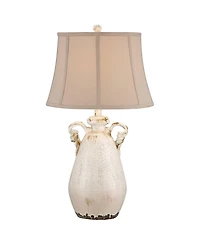 Regency Hill Isabella Cottage Accent Table Lamp Rustic 27" Tall Ivory Ceramic Milk Jar Crackle Beige Bell Shade for Bedroom Living Room Bedside O