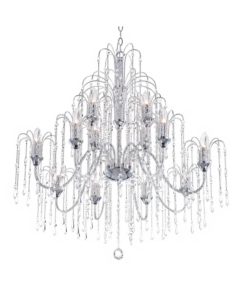Vienna Full Spectrum Crystal Rain Chrome Chandelier 33" Wide Modern 12-Light Fixture for Dining Room House Foyer Kitchen Island Entryway Bedroom