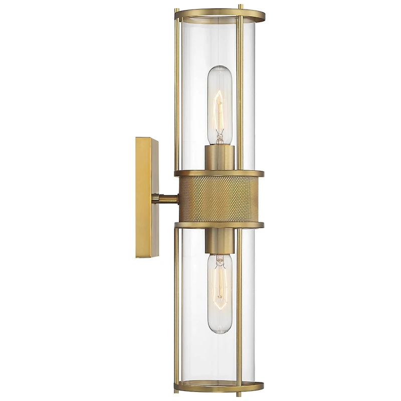 Possini Euro Design Miranda Modern Wall Light Sconce Warm Brass Hardwire 4 1/2" 2-Light Fixture Clear Glass Shade for Bedroom Bathroom Vanity Rea