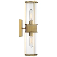 Possini Euro Design Miranda Modern Wall Light Sconce Warm Brass Hardwire 4 1/2" 2-Light Fixture Clear Glass Shade for Bedroom Bathroom Vanity Rea
