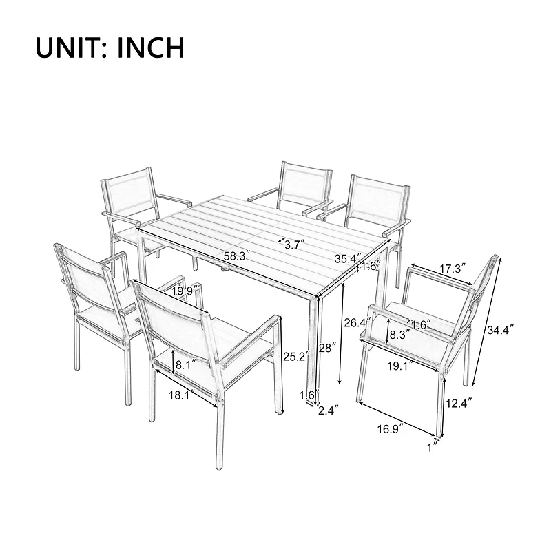Streamdale Durable Modern 7-Piece Outdoor Table and Chair Set for Patio or Garden