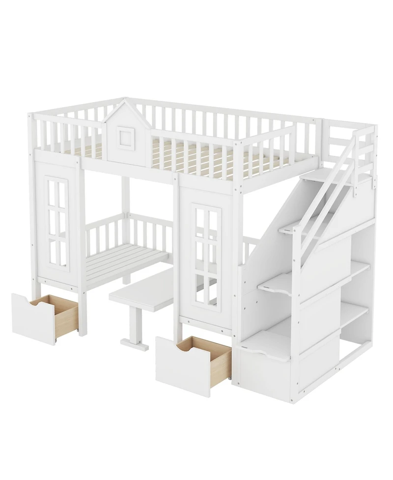 Streamdale Twin-Over-Twin Bunk Bed with Convertible Desk and Changer