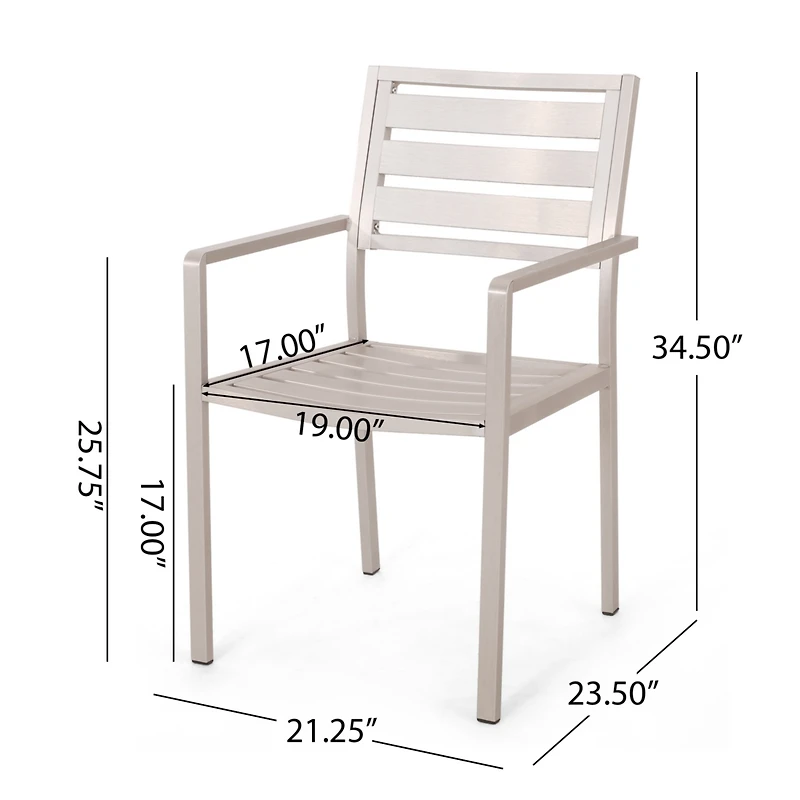Streamdale Furniture Outdoor Modern Aluminum Dining Chair, Silver