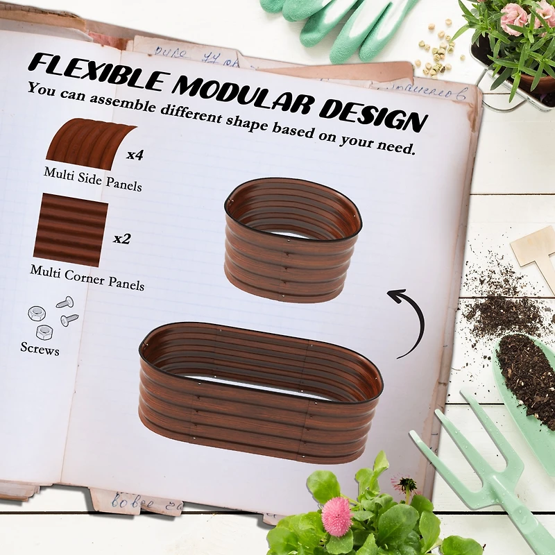 11.75" H Galvanized Metal Modular Garden Bed with Self-Draining Base