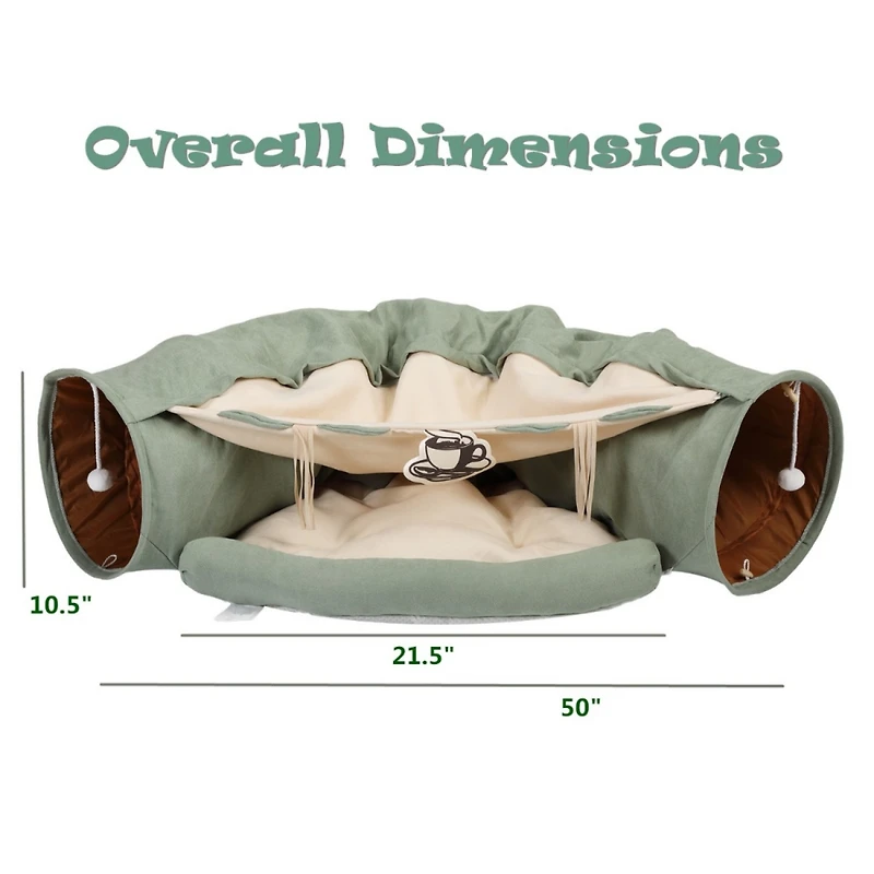 Streamdale Collapsible Cat Tunnel and Bed Bright Green Oasis for Play and Rest