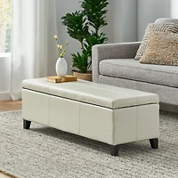 Streamdale Glouster Storage Ottoman 51" Ivory Leather Wood, Large