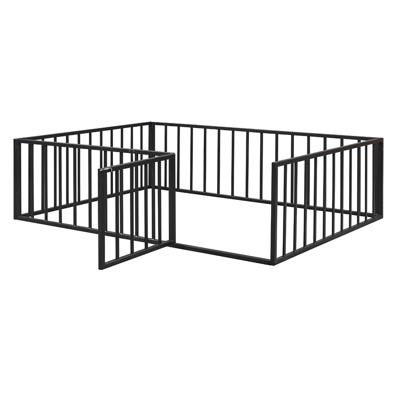Streamdale Full Metal Floor Bed Frame with Fence and Door, White