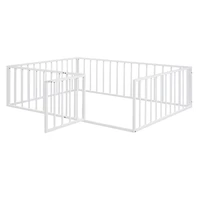 Streamdale Full Metal Floor Bed Frame with Fence and Door, White
