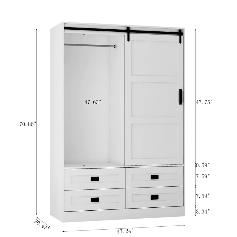 Streamdale Furniture Tall Bedroom Armoire Wardrobe Closet with Barn Door