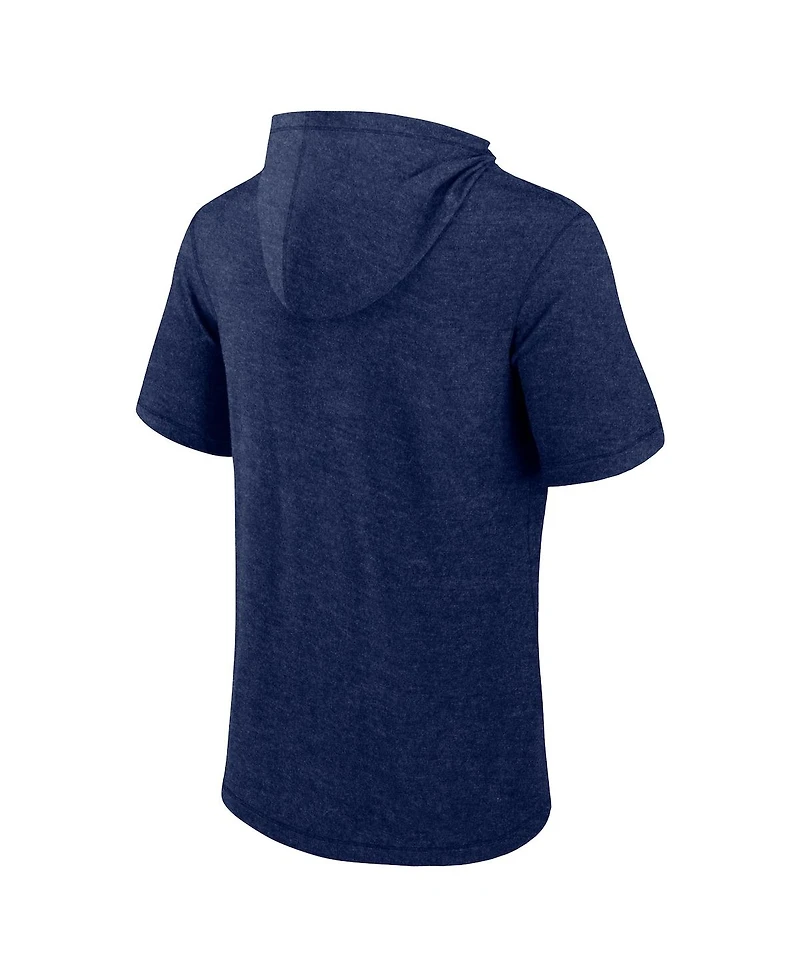 Fanatics Men's Heather Navy Cleveland Guardians Push Short Sleeve Pullover Hoodie