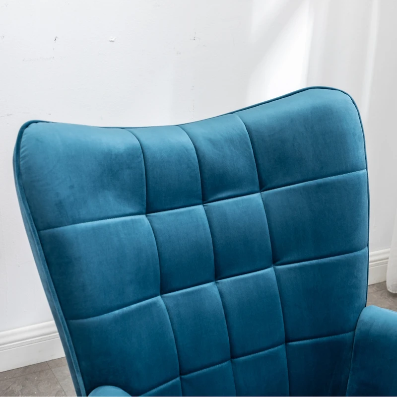 Simplie Fun Contemporary Silky Velvet Tufted Accent Chair with Ottoman, Blue