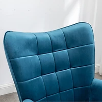 Simplie Fun Contemporary Silky Velvet Tufted Accent Chair with Ottoman, Blue