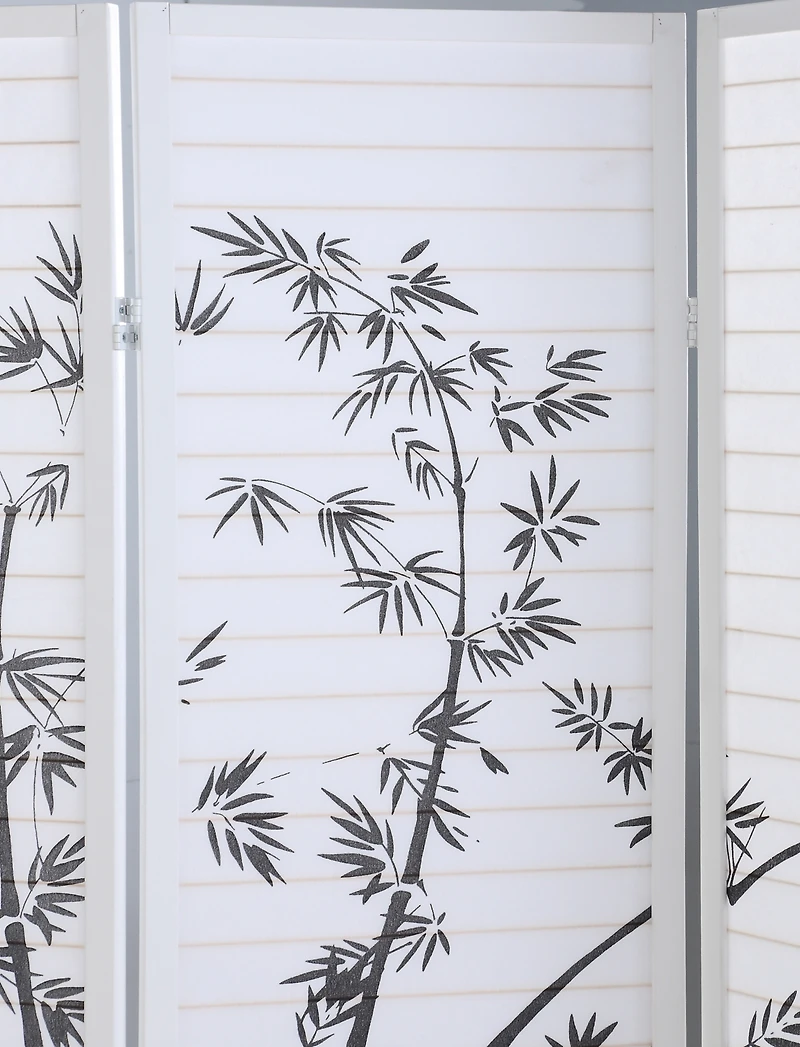 Streamdale Furniture Bamboo Print 4-Panel Framed Room Screen/Divider, White