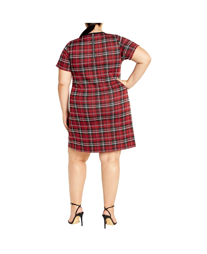 City Chic Plus Check Love Shift Mini Dress