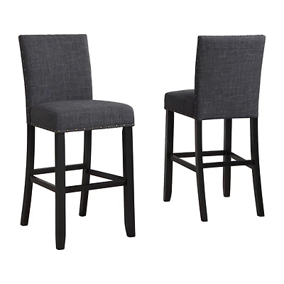 Streamdale Furniture Fabric Bar Stools with Nailhead Trim, Set of 2, Grey
