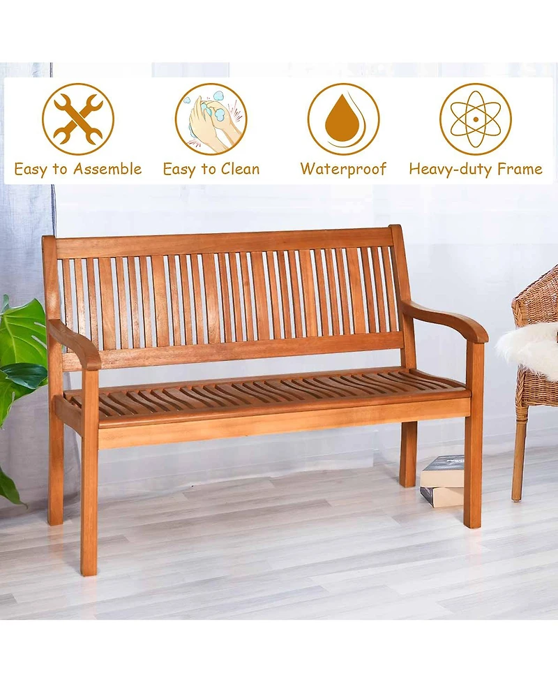 Gymax 50'' Wooden Bench Loveseat Patio Garden Outdoor w/ Armrest & Backrest