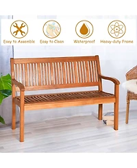 Gymax 50'' Wooden Bench Loveseat Patio Garden Outdoor w/ Armrest & Backrest