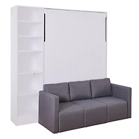 Simplie Fun Full Size Murphy Bed Wall Bed with Sofa, with Shelves, White