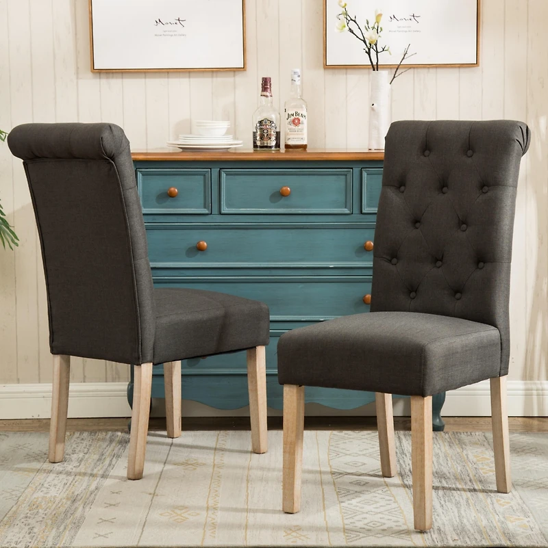Streamdale Solid Wood Tufted Parsons Dining Chair, Set of 2, Charcoal