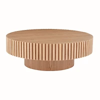 Round Wood Coffee Table - Modern Drum Design
