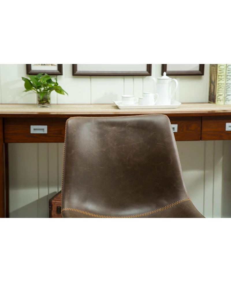 Vintage Pu Leather Dining Chairs, Set of 2, Antique Brown