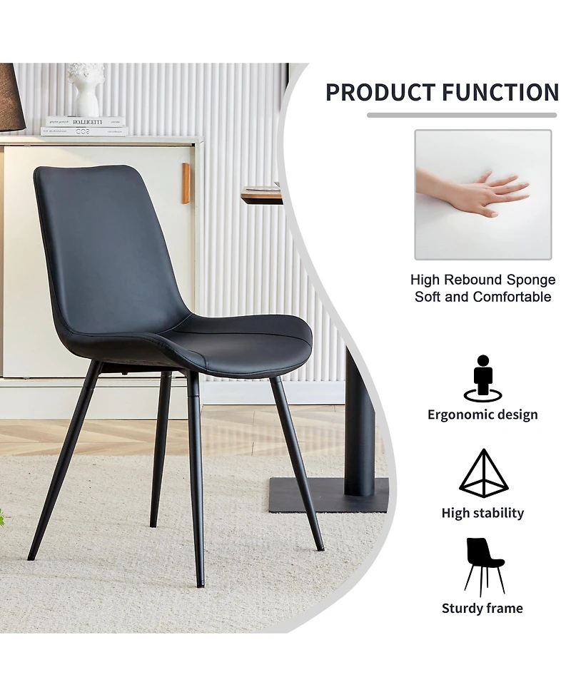 Streamdale Furniture Black Leatherback Dining Chairs with Curved Cushions (Set of 6)