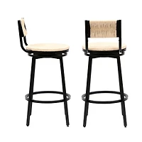 Simplie Fun Handwoven Bar Stool with Ergonomic Design and Durable Metal Base