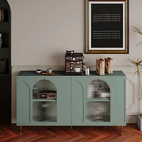 Streamdale Furniture Mint Green Accent Cabinet 4 Glass Doors, Adjustable Storage