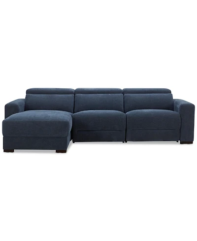 Nevio 3-Pc. Fabric Power Headrest Sectional and Chaise with 1 Motion Chair