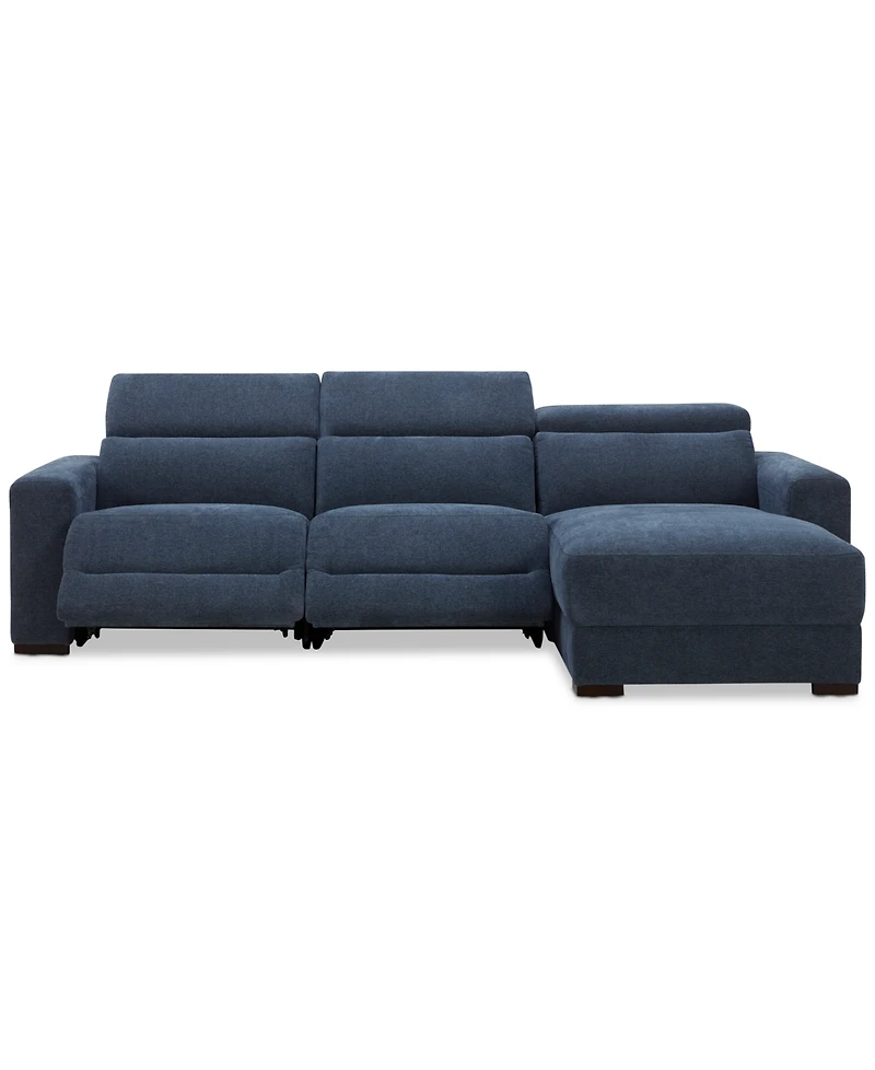 Nevio 3-Pc. Fabric Power Headrest Sectional and Chaise with 2 Motion Chairs