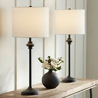 360 Lighting Lynn 26" Tall Skinny Buffet Modern Table Lamps Set of 2 Black Metal White Shade Living Room Bedroom Bedside House