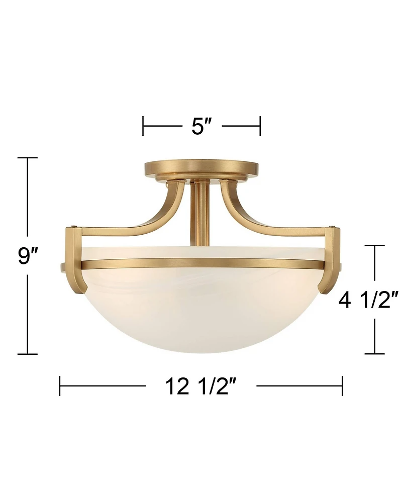 Regency Hill Mallot Modern Ceiling Light Semi Flush Mount Fixture 12 1/2" Wide Soft Gold 2-Light Marbleized Glass Bowl Shade for Bedroom Living R