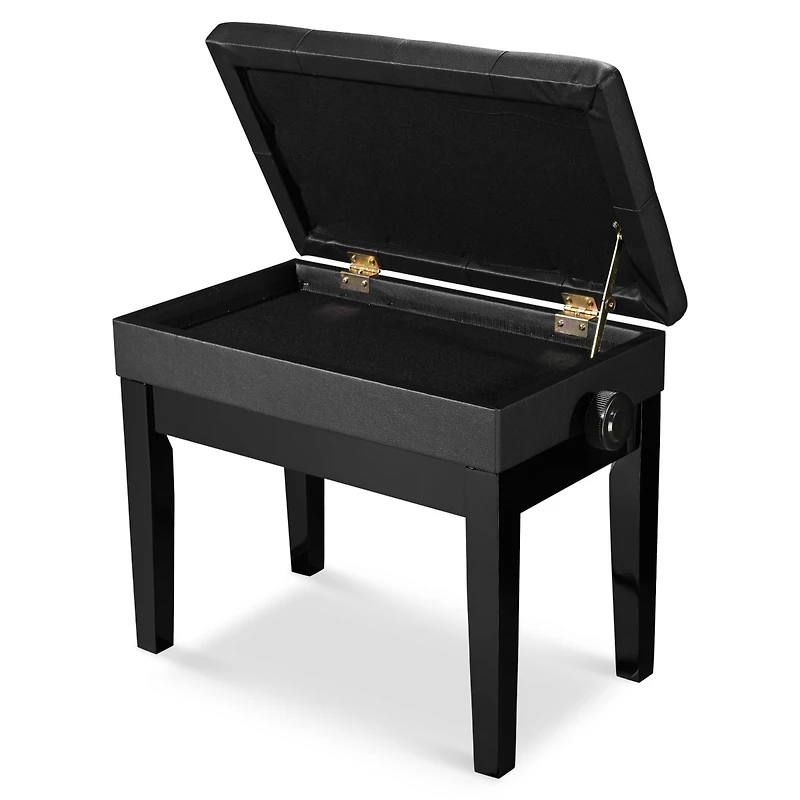 Piano Bench Pu Leather Storage Adjustable Height Padded Seat Keyboard Black