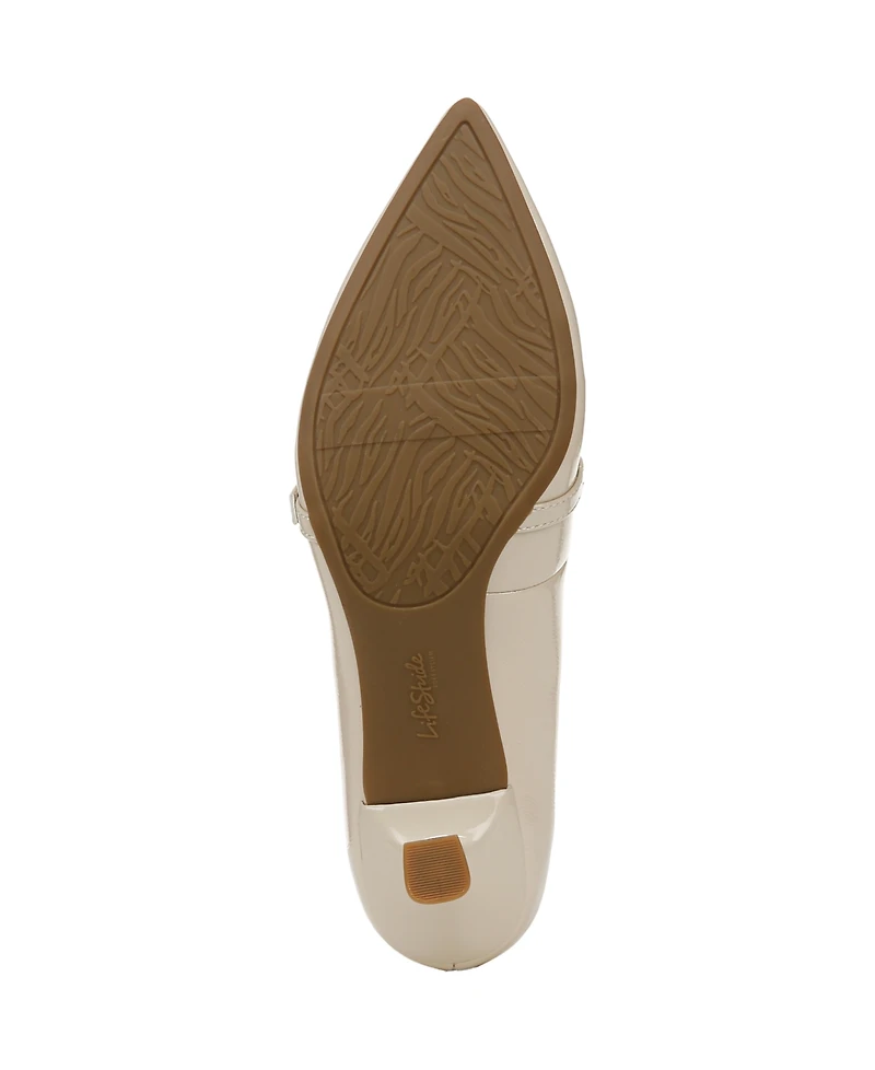 LifeStride Women's Madelyn Mary Jane Pointed Toe Kitten Heel Pumps