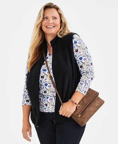 Style & Co Plus Solid Polar Fleece Vest, Exclusively at Macy's
