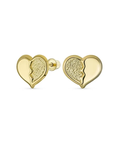 Bling Jewelry Minimalist Tiny Simple10K Yellow Gold Split Heart Stud Earrings Secure Screw Back 8MM