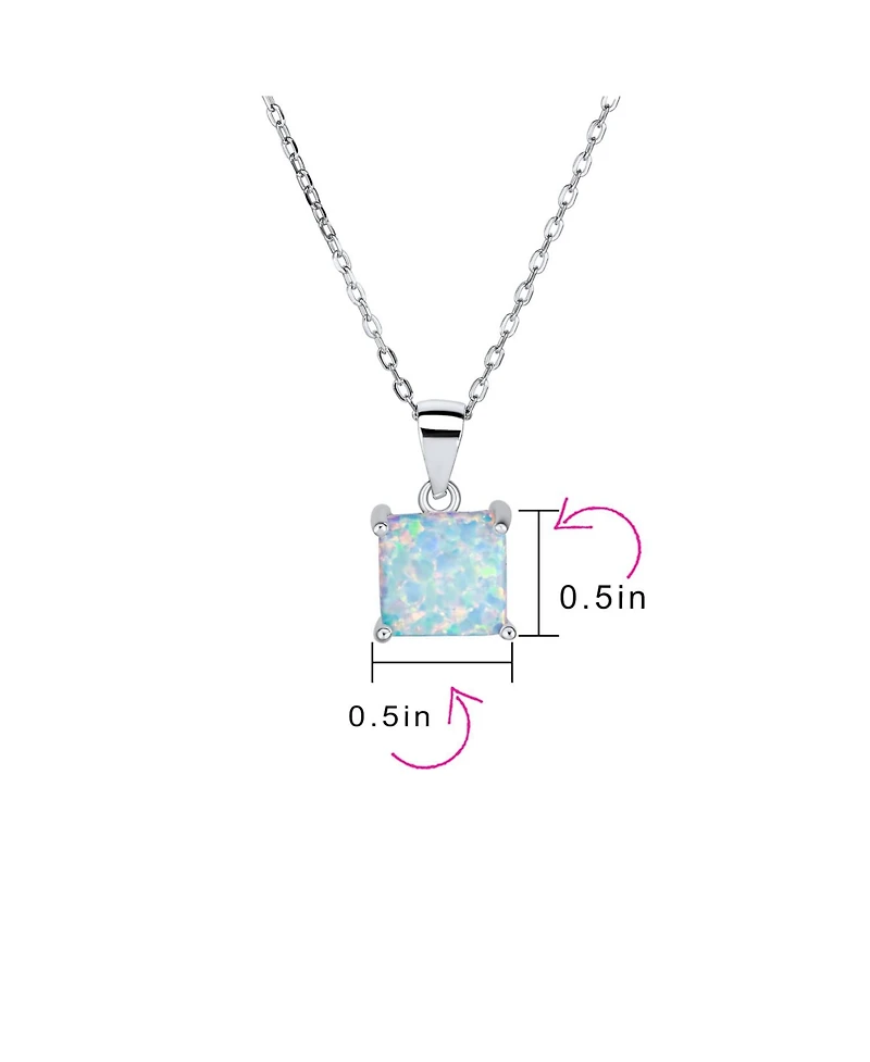 Bling Jewelry Dainty 4 Prong Set 1.25 Ct Solitaire Square Princess Cut White Synthetic Opal Pendant Necklace Sterling Silver