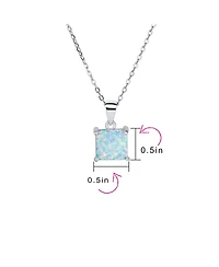 Bling Jewelry Dainty 4 Prong Set 1.25 Ct Solitaire Square Princess Cut White Synthetic Opal Pendant Necklace Sterling Silver