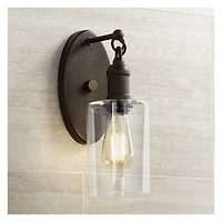 Franklin Iron Works Cloverly Rustic Farmhouse Industrial Wall Light Sconce Led Bronze Hardwired 11 3/4" High Fixture Clear Glass for Bedroom Bathroom